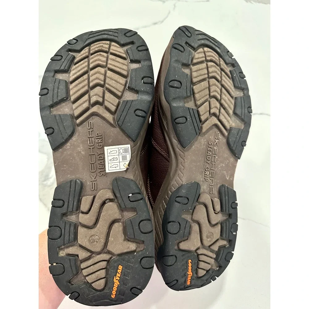 Skechers Slip-ins Steady Grip Mens 9 Extra Wide Brown Leather Goodyear